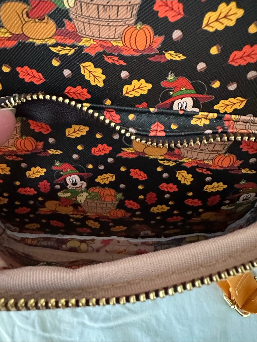 Disney x Loungefly Mickey Pumpkin Harvest Mini Backpack - Black with Fall Print - Picture 2 of 7